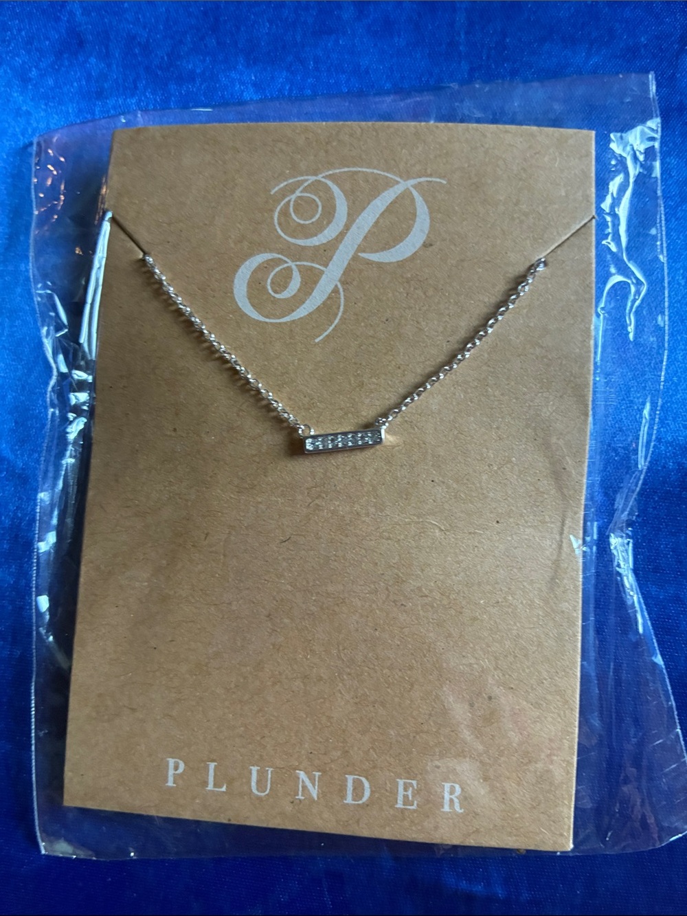 Plunder Silver Bar Pendant Necklace with Clear Stones - Silver
